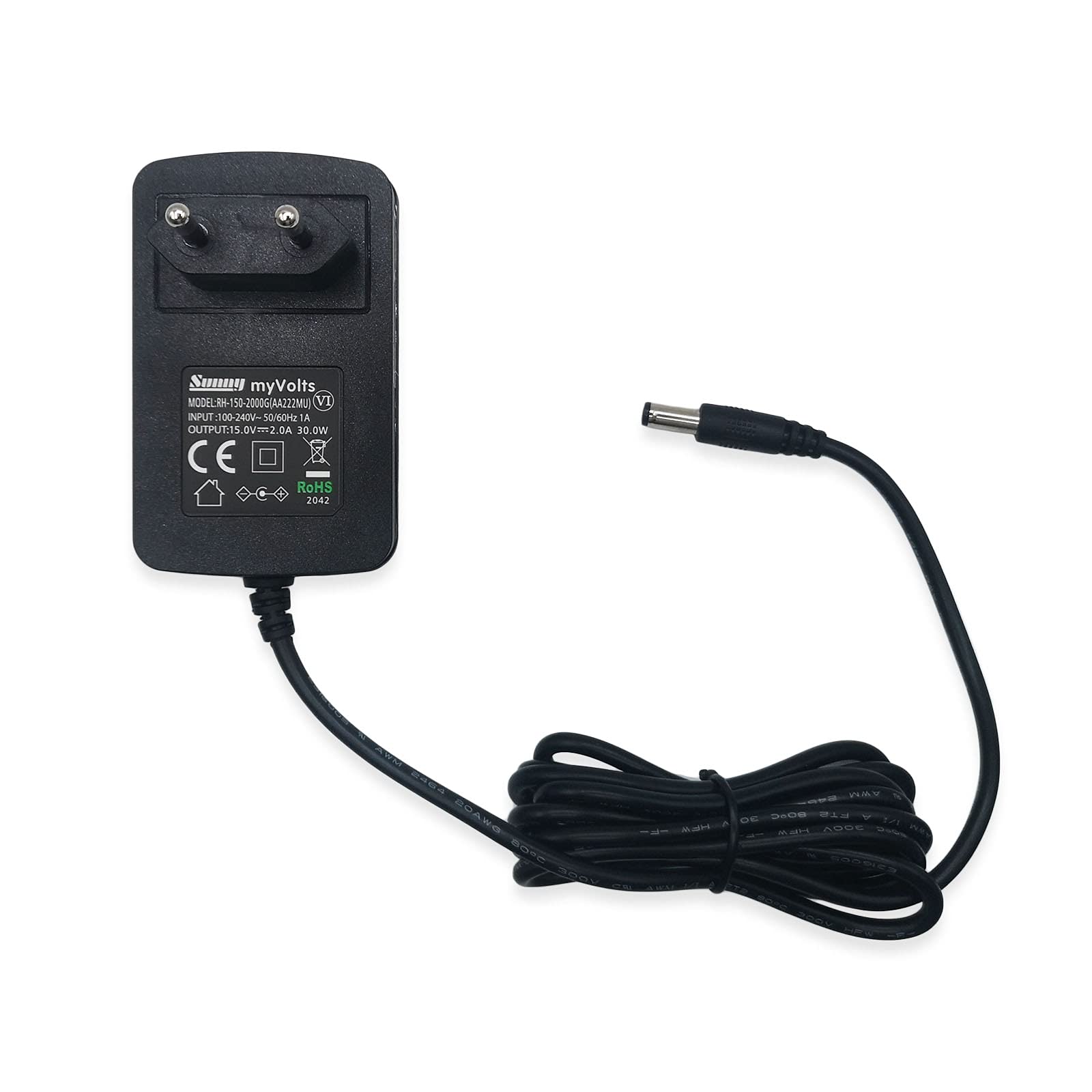 MyVolts 15V EU-Netzteil kompatibel mit APA Power Pack 5 in 1 16547 Jump Starter - mit Verlängerungskabel und Inline-Schalter
