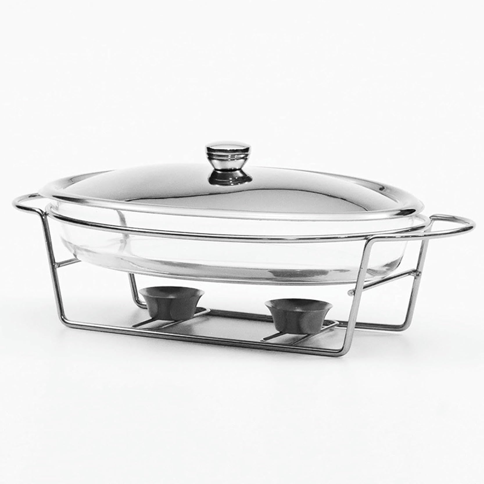 Chafing dish de luxe ovale en acier inoxydable et finitions dorées 3L