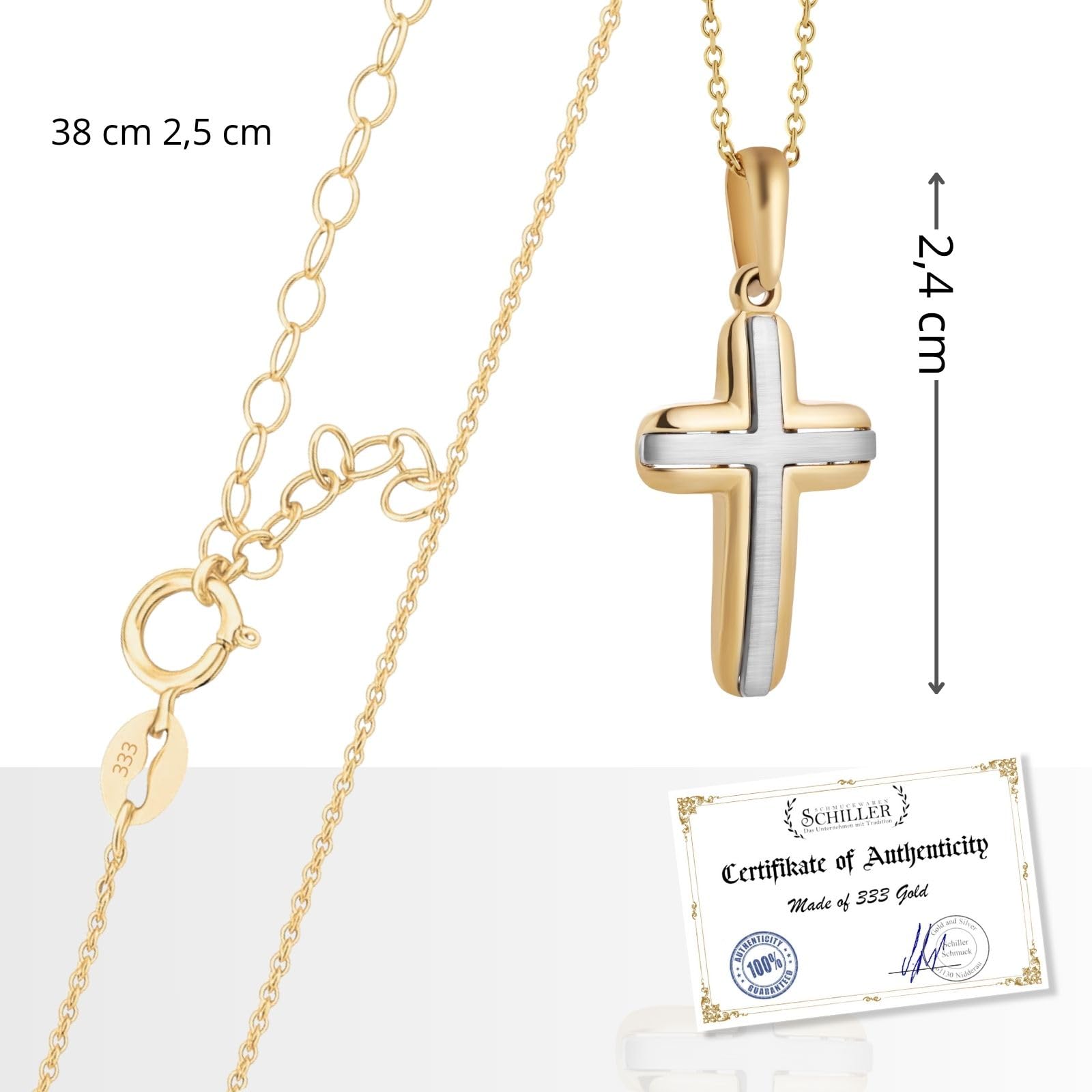 Collar Con Colgante De Cruz En 333 Oro Bicolor Para Niños