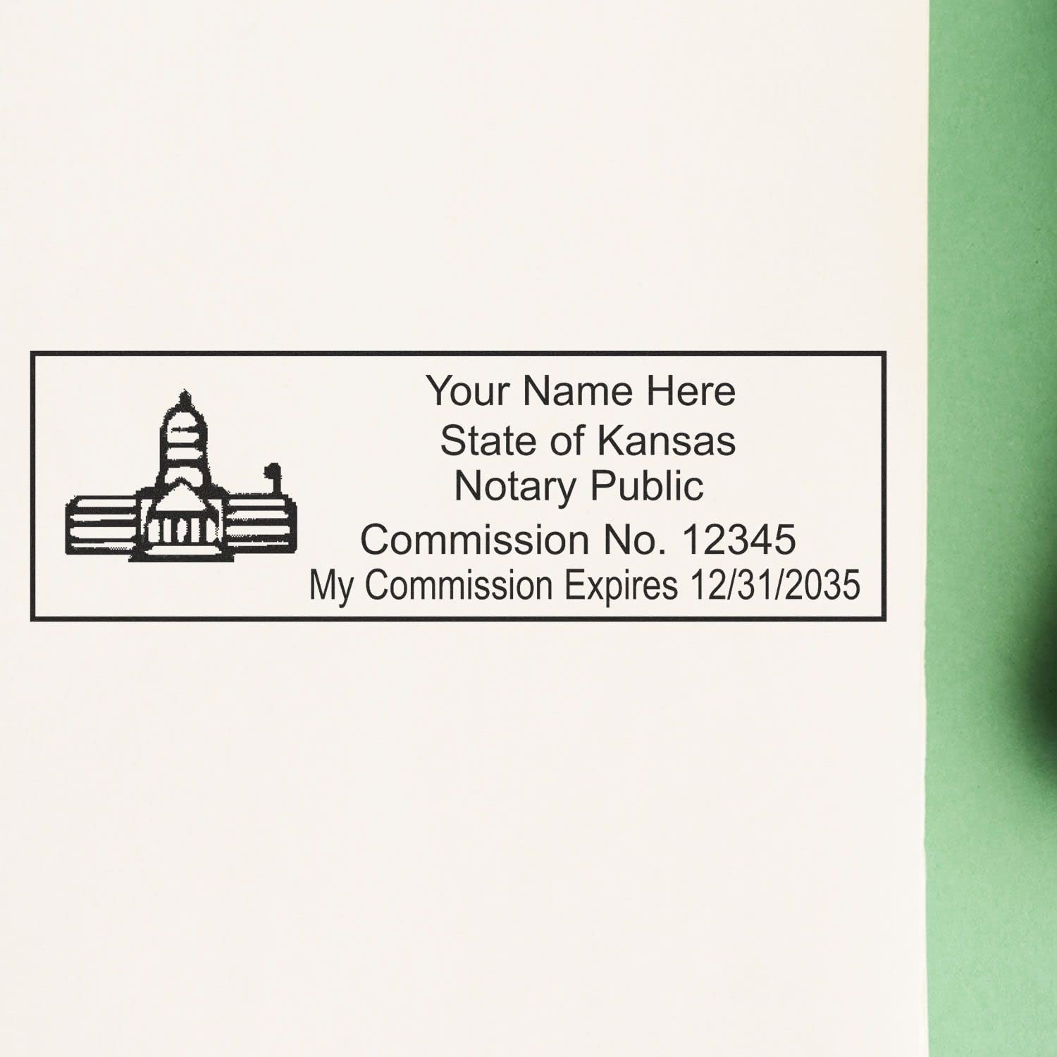 Self Inking Kansas Notary Stamp, Notary Stamp Kansas, Rectangular Imprint, Sized 7/8" x 2-1/4", Up to 5,000 Impressions and Available in 11 Ink Colors
