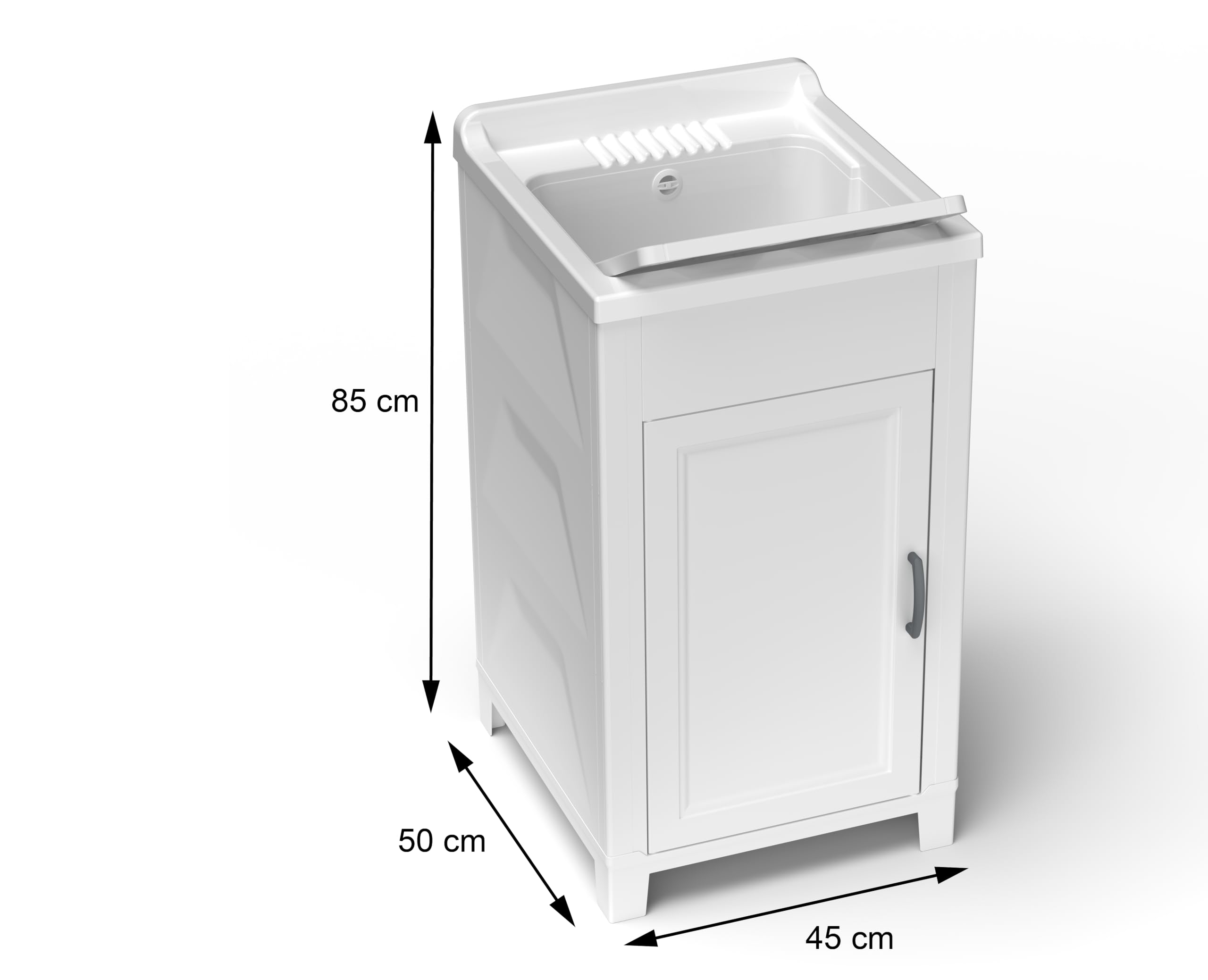 Adventa: Mobile lavatoio in resina di PP, Facile da montare, Vasca Resistente agli acidi di uso comune, Lavanderia, Garage, Esterno, 45L x 50P x 85H cm, Bianco