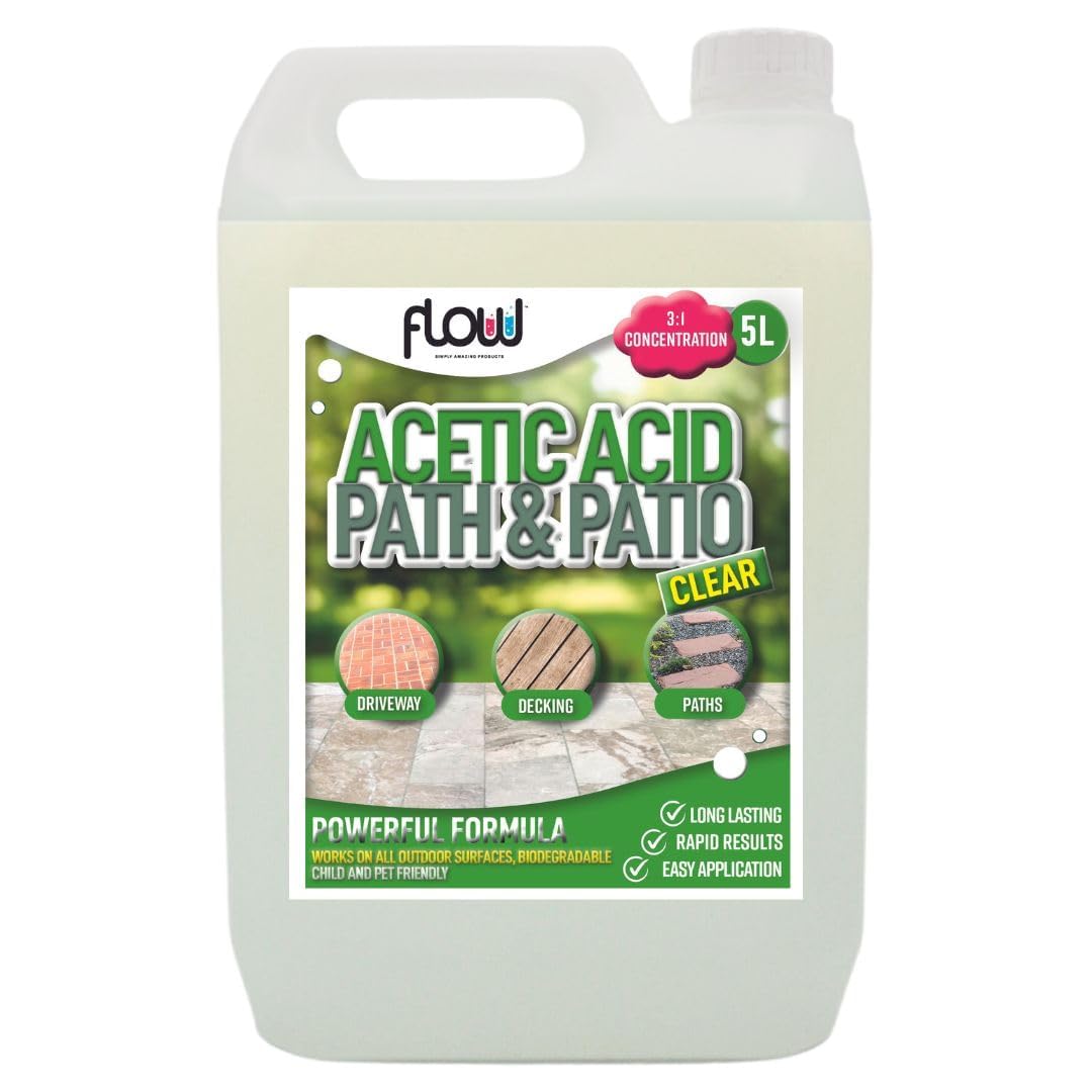 Flow Super Strength Acetic Acid Concentrated Vinegar | Glyphosate Free Horticulture | Patio, Garden Path & Driveway Clearing (5 Litre)
