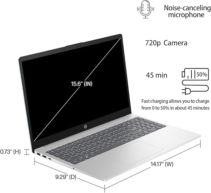 HP 15.6" Laptop, 13th Gen Intel Core i5-1335U, 32GB RAM, 1TB SSD, FHD Anti-Glare Display, Webcam, Numeric Keypad, Wi-Fi, Bluetooth, HDMI, 32GB USB Card, Windows 11 – Silver