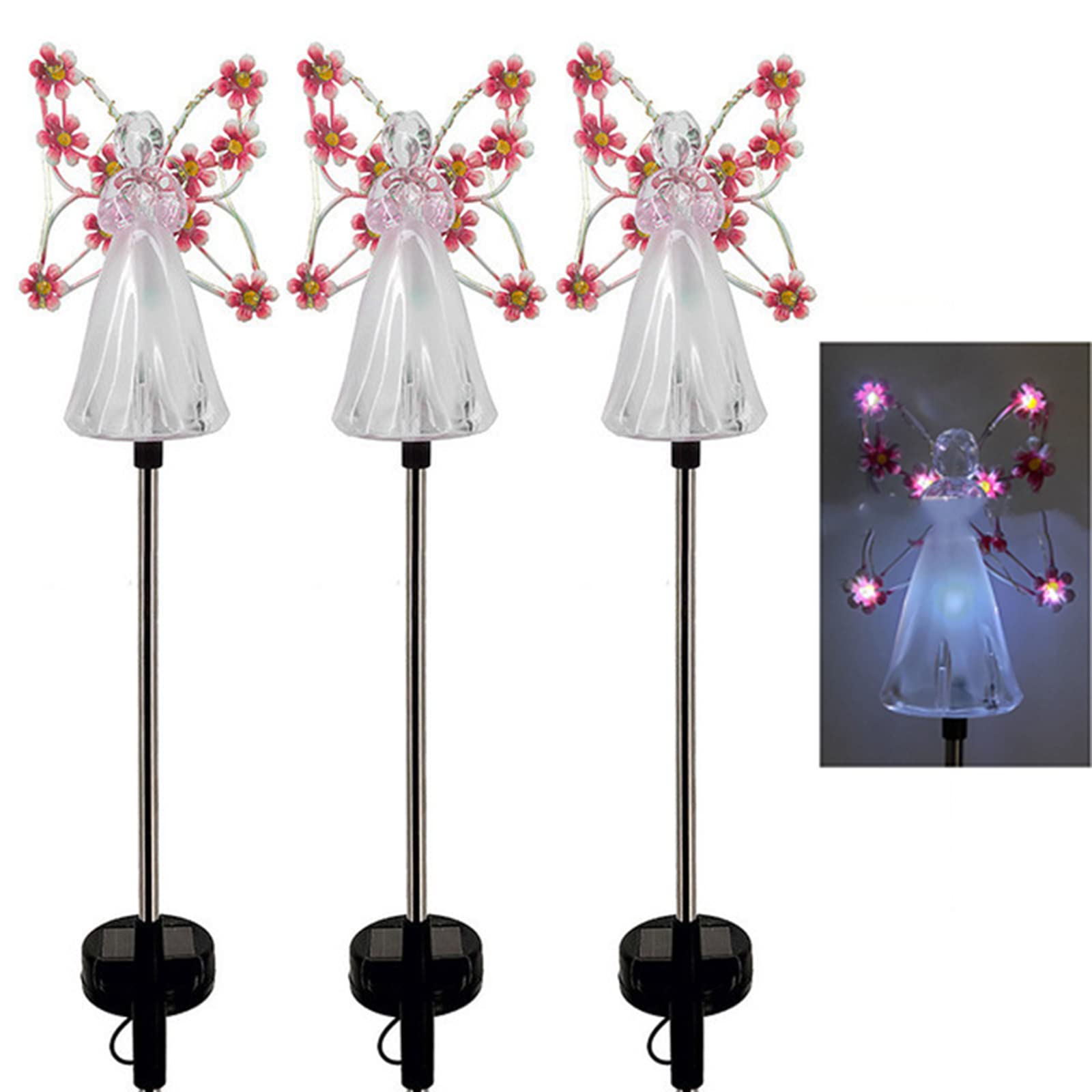 DINGDE Solar Angel Lights Outdoor Garden Decoration Landscape Housewarming Gift Cemetery Led Stake Lawn Yard Patio Solar Night Lamp(3pcs),Pink