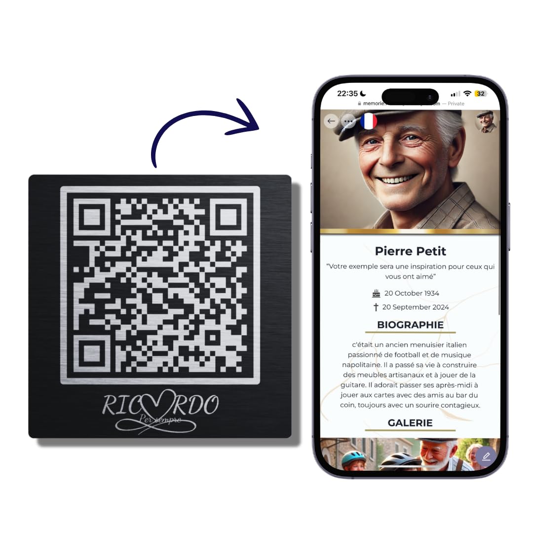 QR pour pierres tombales avec Mémoire Numérique - support QR code funérailles