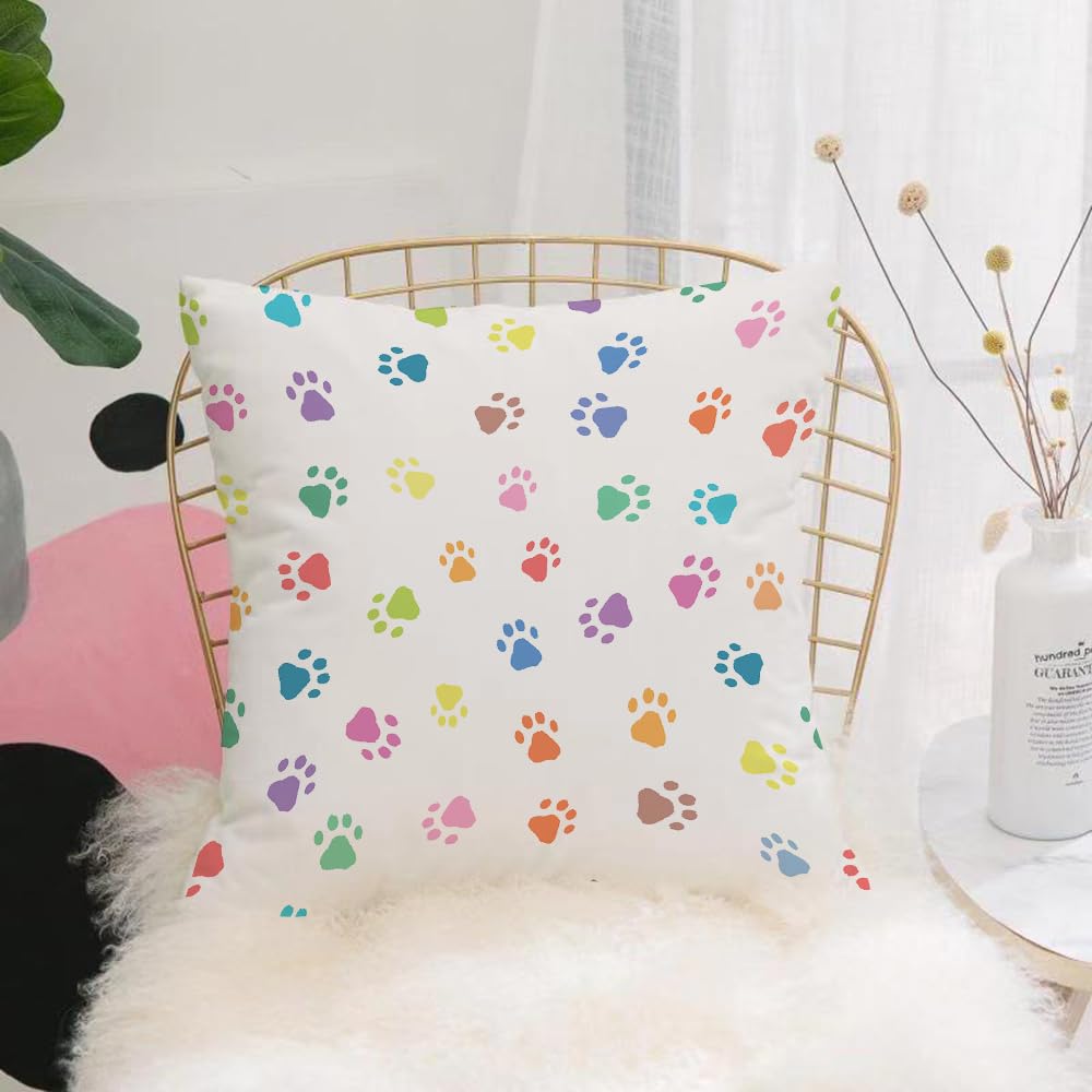 HYOSXW Cushion Cover,Throw Pillow Case Home Decorative for Living Room Bedroom Sofa Chair 16X16 Inch,Cat, traces of cats and dogs Lively colored paws Freundli1,Pillowcase 40X40cm