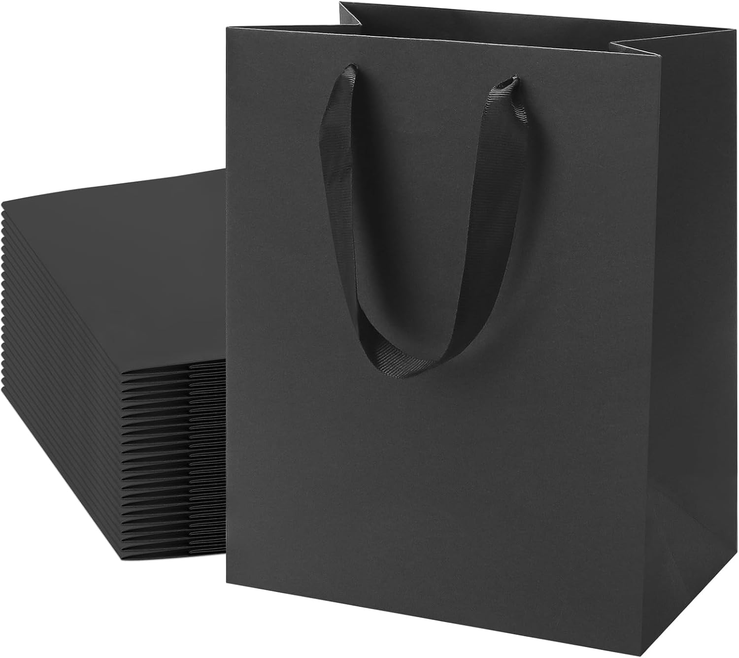 FISHLONO Black Gift Bags With Handles, 8x5x10 Inch Medium Gift Bags Bulk, Black Kraft Paper Bags for Wedding Shopping Party Birthday Business Baby Shower (20)