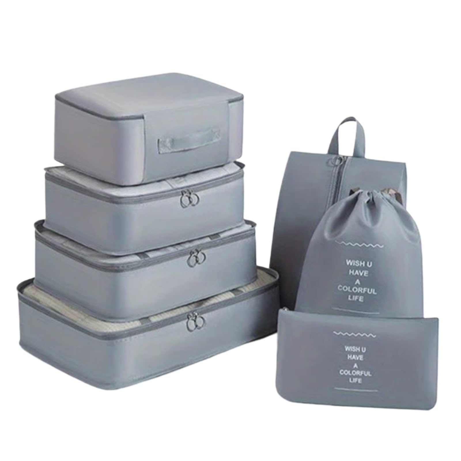 7pcs Set Travel Packing Cubes, Portable Mesh Luggage Storage Bag, Underwear Clothes Organizer With Shoes for Suitcases(Grey)