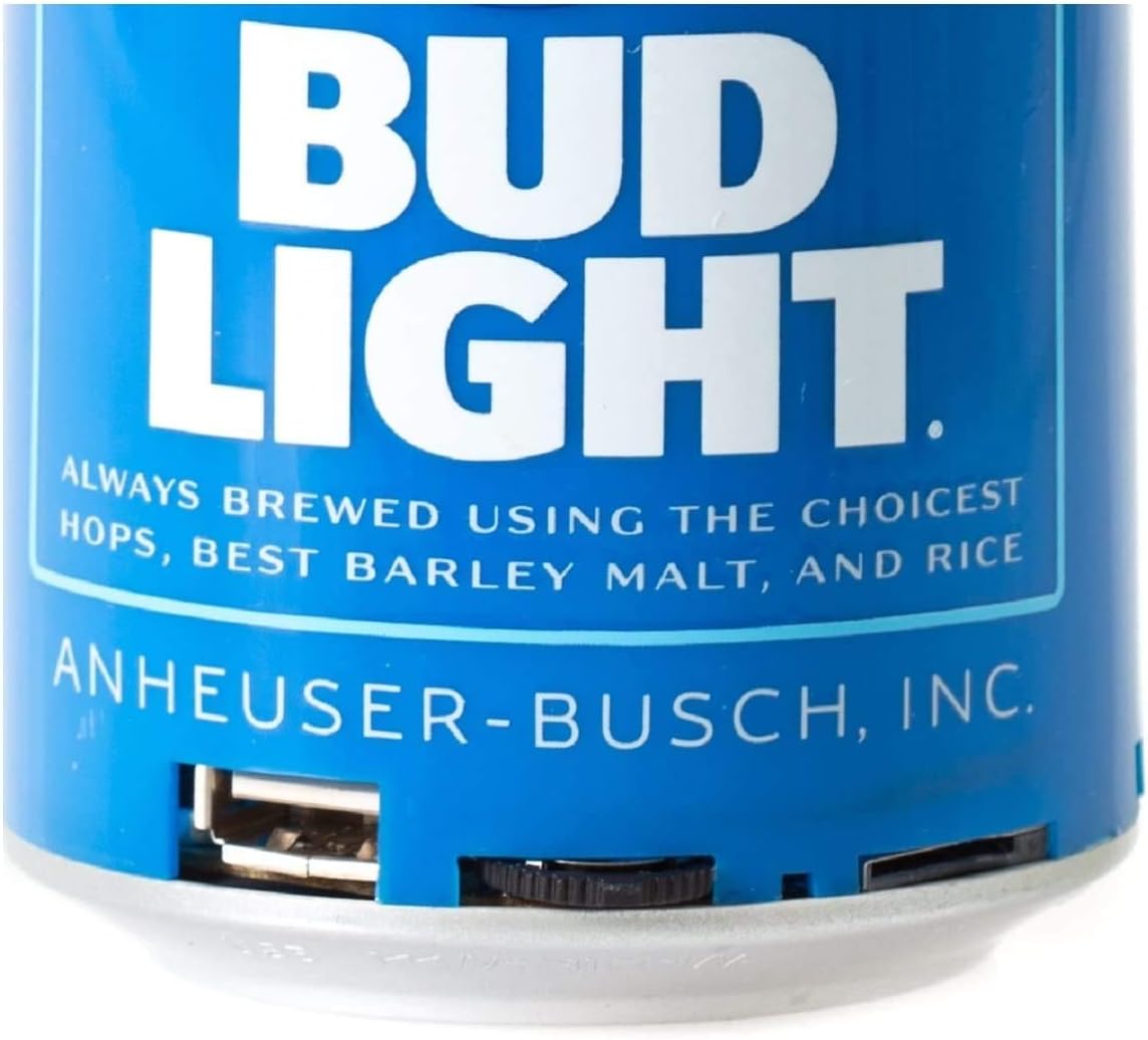 Close-up of the Bud Light Bluetooth Can Speaker's base with ports