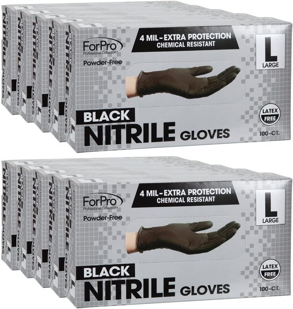 ForPro Disposable Nitrile Gloves, Chemical Resistant, Powder-Free, Latex-Free, Non-Sterile, Food Safe, 4 Mil