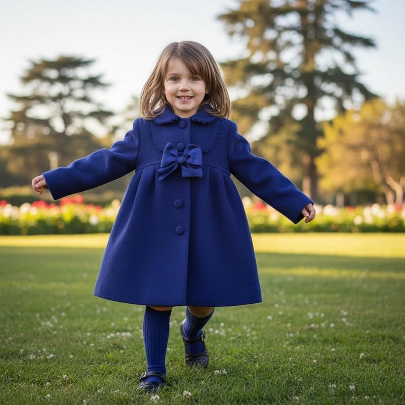 Girls Wool Blend Winter Coat with Chest Bowknot Decoration A Line Warm Outwear Multiple Colors Options