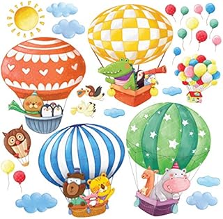 DECOWALL DS-8006 Animal Hot Air Balloons (Small) Kids Wall Stickers Decals Peel and Stick Removable for Nursery Bedroom Living Room Art murals Decorations