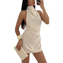 SISKIN Halter Backless Mini Dresses for Women Satin High Neck Sleeveless Formal Wedding Guest Party Dresses