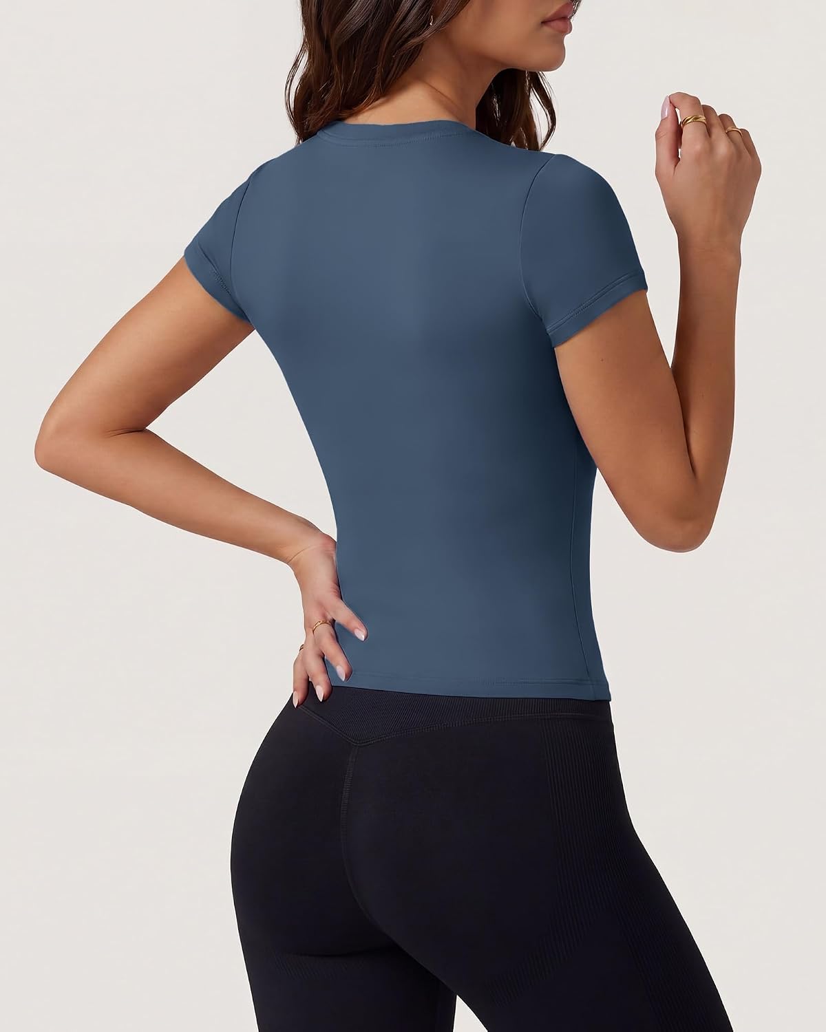 Coume 3 Pack Women's Short Sleeve Compression Shirts Fitted Workout Crop Tops Crew Neck T-Shirts Athletic Gym Yoga Running