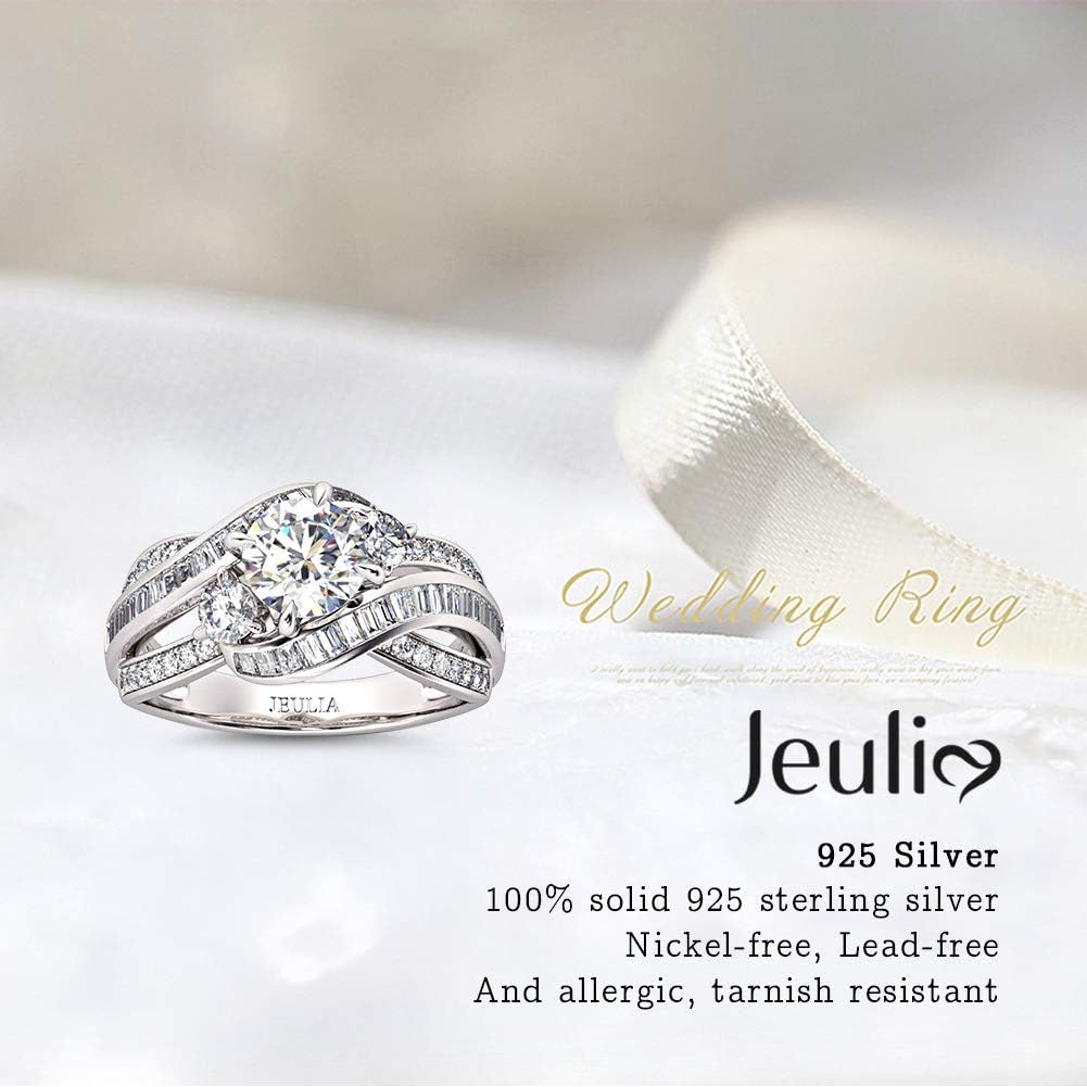 Jeulia Engagement Rings for Women Sterling Silver Three Stone Round Cut Intertwined Ring Cubic Zirconia Diamond Crossover Statement Ring Set Wedding Anniversary Promise Bridal Set with Gift Box - Image 3