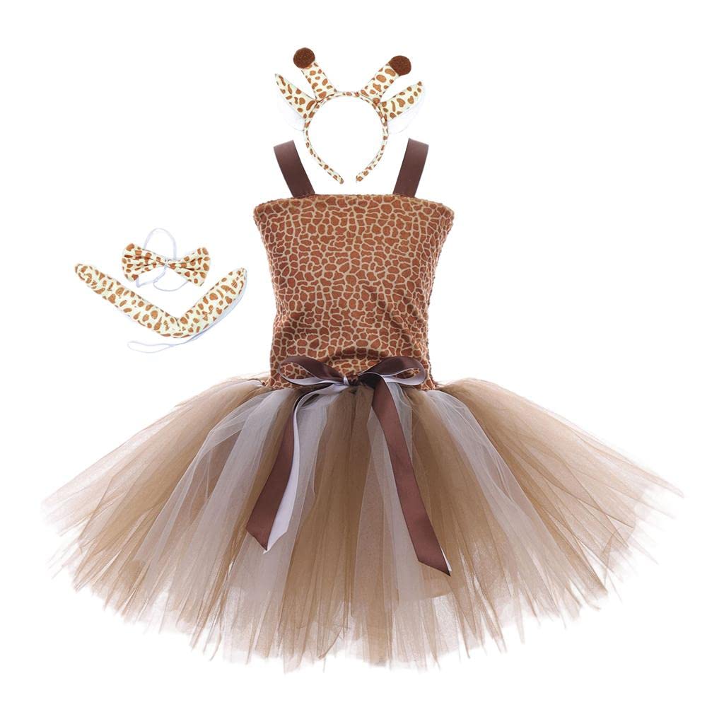 Générique Robe Tutu pour Fille, Déguisement D'animal Girafe, Ensemble D'accessoires En Polyester et Nylon Doux, Idéal pour Les Fêtes, Anniversaires, Car, XS