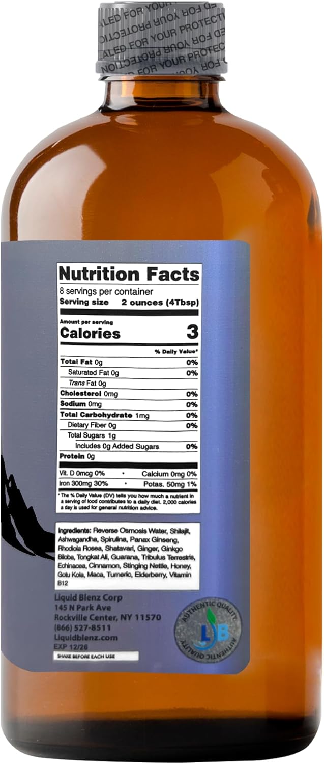 LIQUID BLENZ Pure Shilajit Tonic | Natural Energy & Vitality Support | Herbal Supplement for Strength & Wellness | 16 fl oz