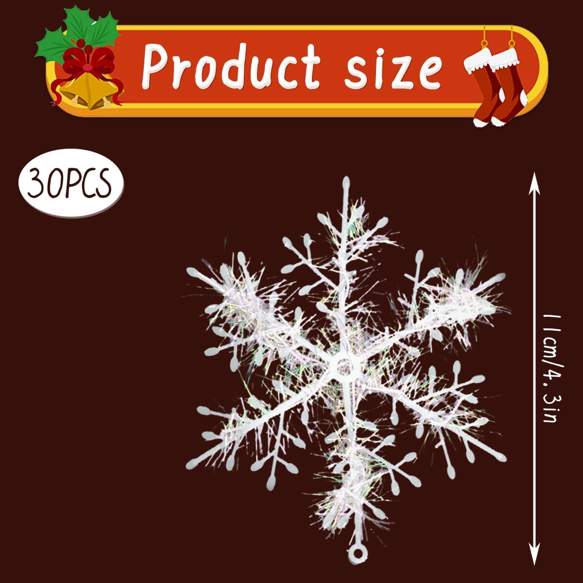 GLADFRESIT 30 Pcs Artificial Snowflake Ornaments Christmas Decorative Enhance Festive Atmosphere Plastic Snowflakes Beautiful and Reusable Holiday Decor for Trees and Windows