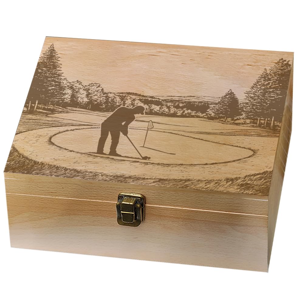 Boîte en bois thématique golf arricraft avec coffret à serrure de haute qualité