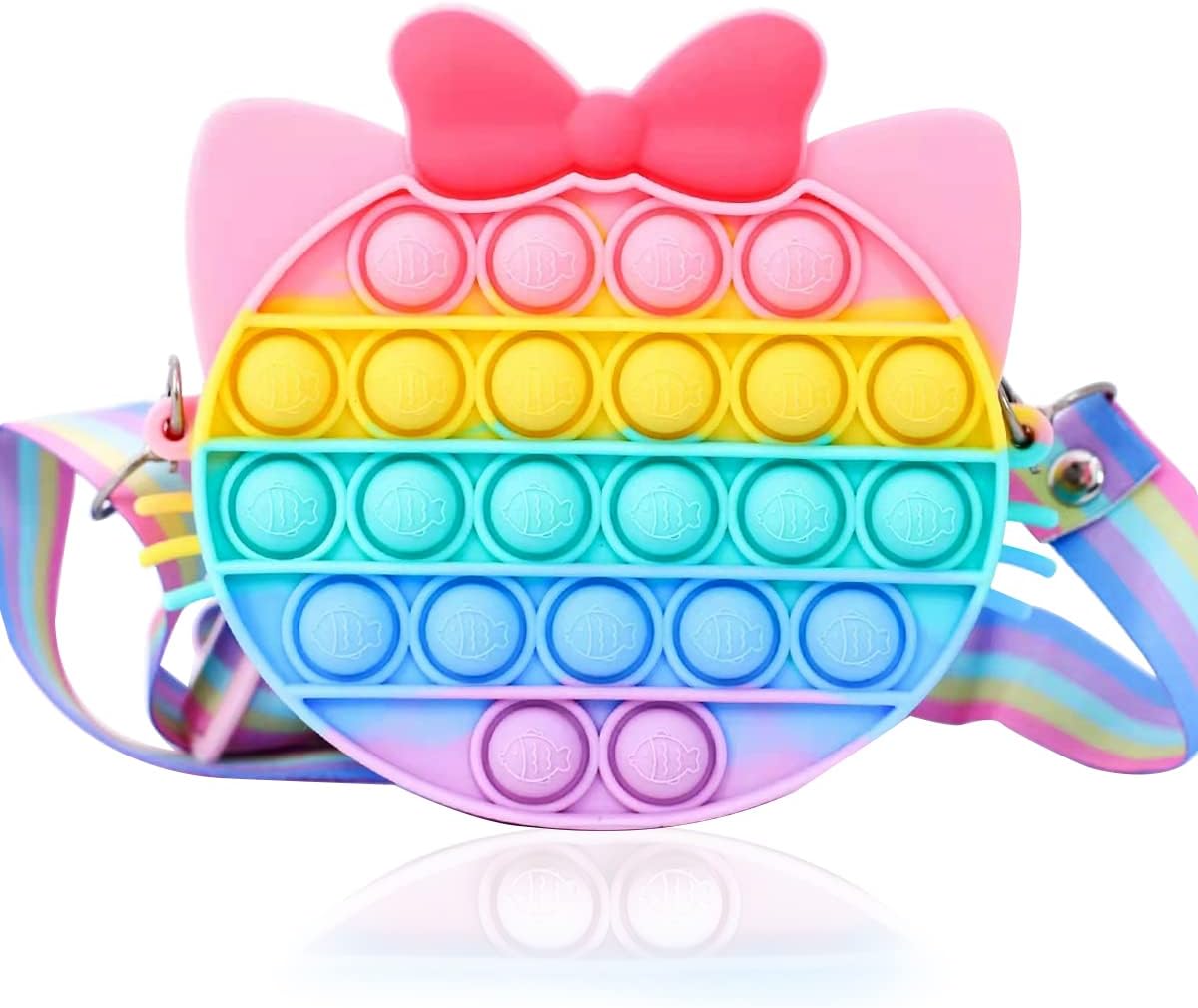 COYONO Pop Shoulder Bag,Pop Push Bubble Rainbow Cat It Fidget Purse Bag Toys,Kitty Pop Its Purse for Girls crossbody and Kids,Rainbow Cat Pop Sensory Poppers Toys for boys