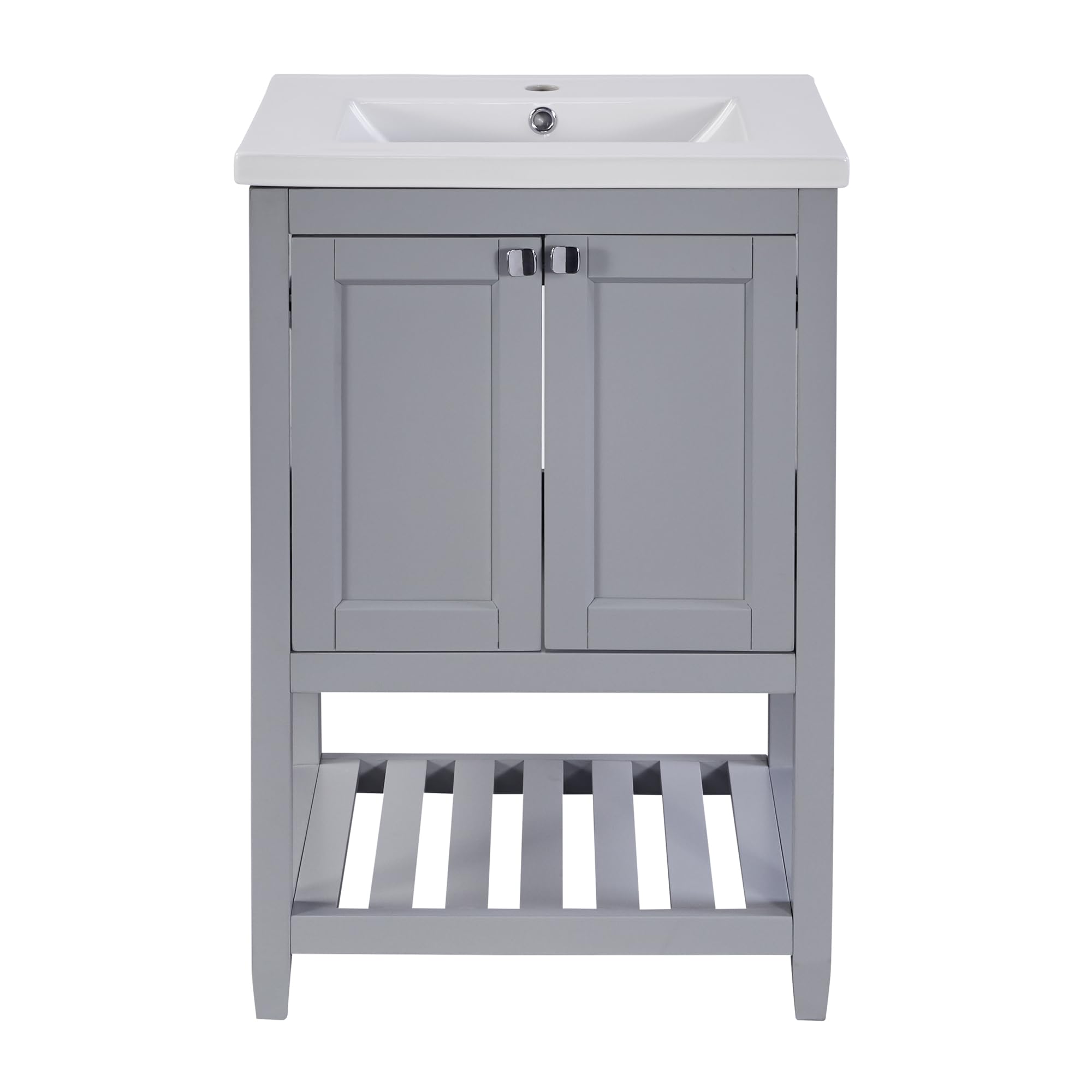 Mobile da bagno singolo con base 60 cm con lavabo in ceramica, grigio chiaro