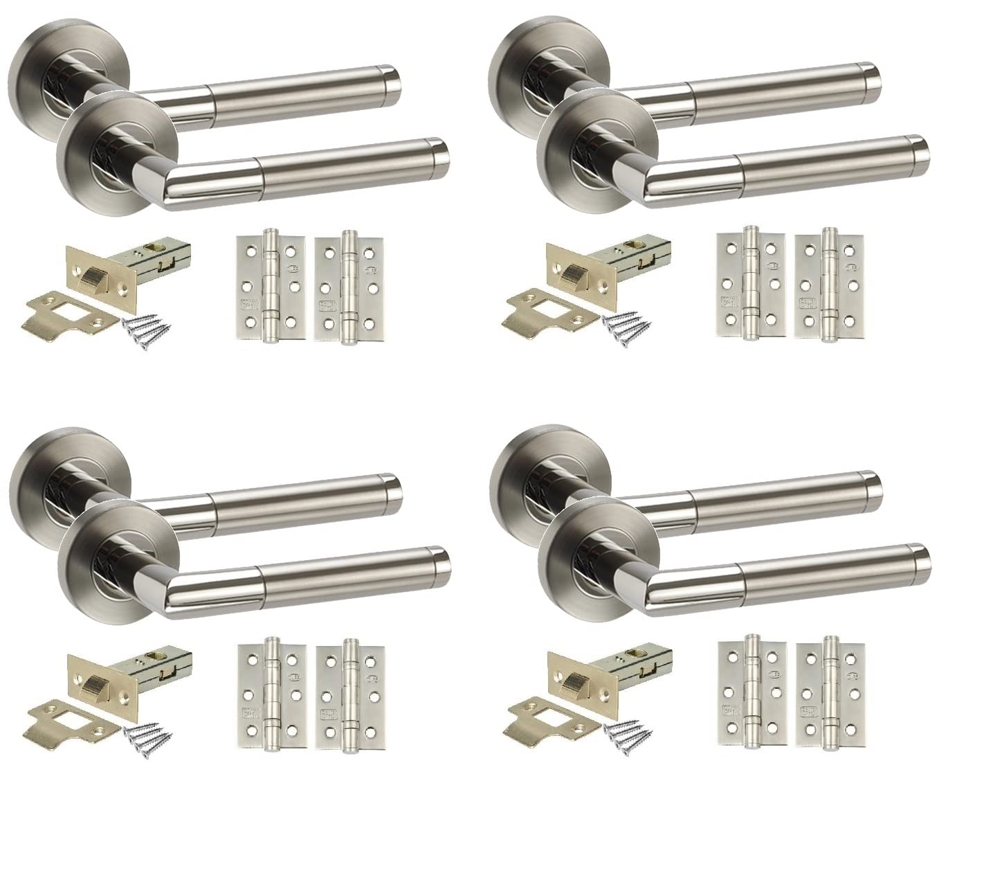 Golden Grace Mitred Modern Duo Chrome Latch Door Handle Set 4 Pack
