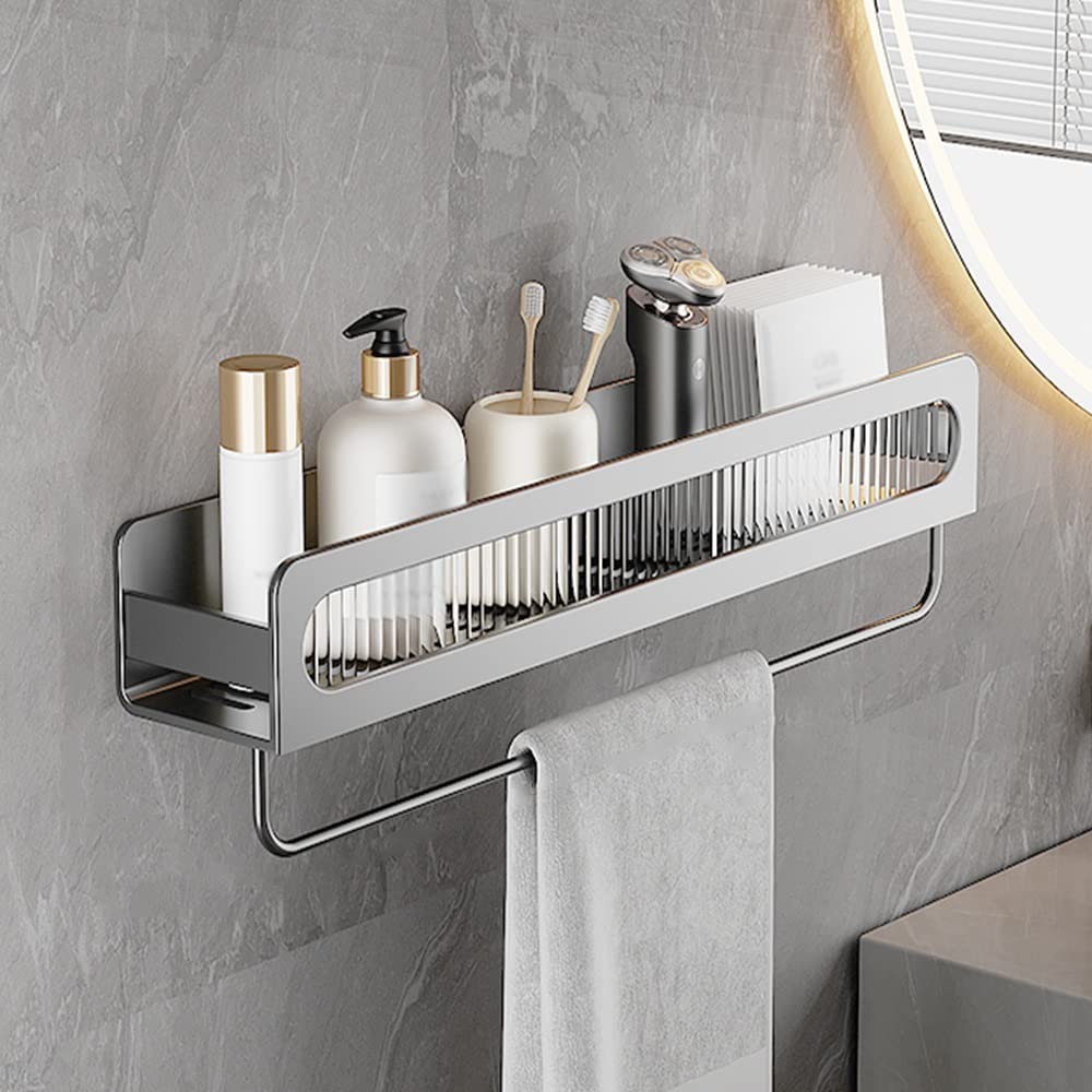Shower Caddy Bathroom Accessories Drill-Free Shower Rack Wall-Mounted Inside Shower Shelves for Bathroom Size White with Rod 30cm