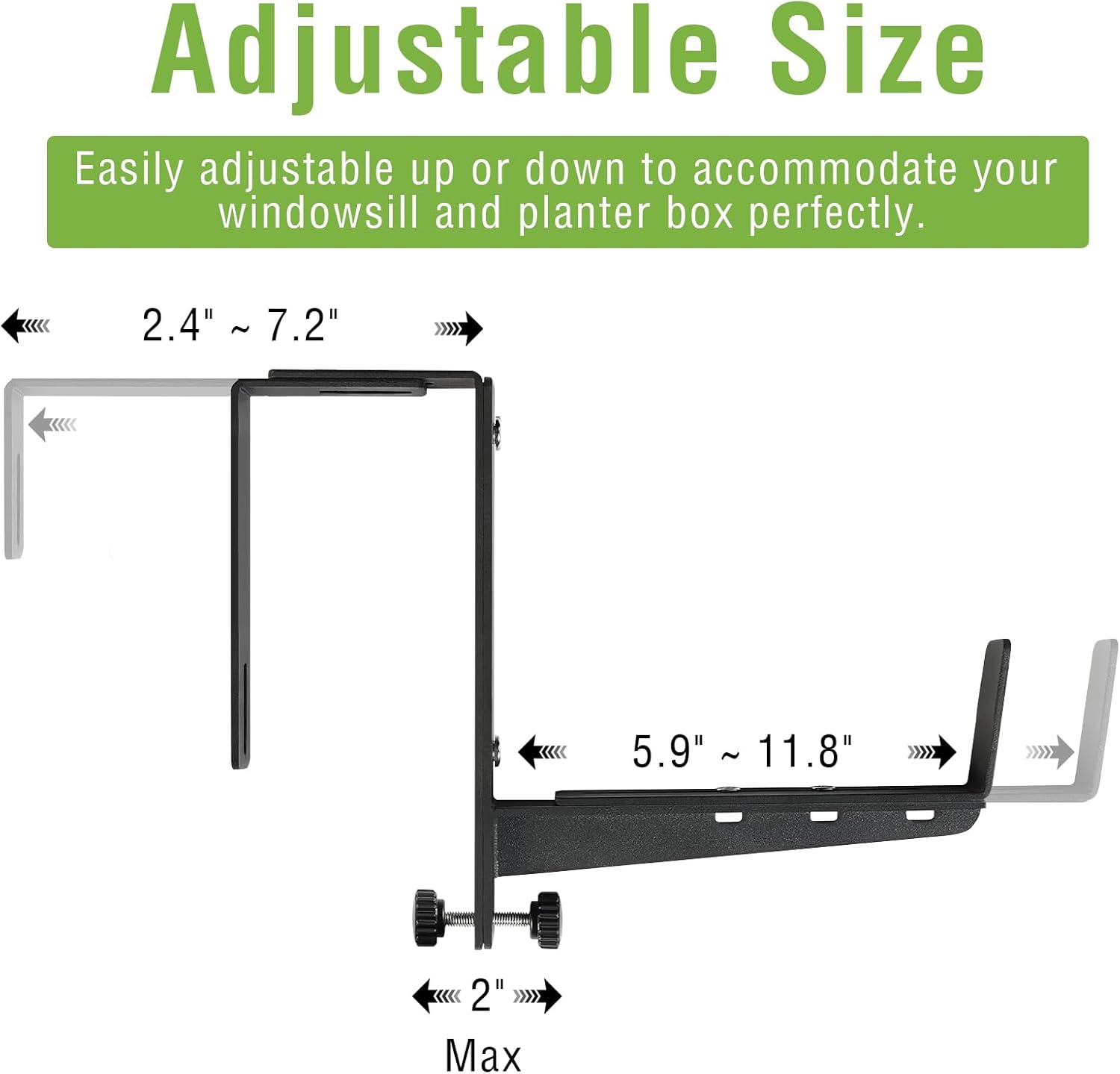 Window Box Brackets, Adjustable Hanging Railing Planter Box Brackets, Heavy Duty Wall Mount Iron Flower Box Holder for Outdoor Windowsill, Balcony, Garden, and Fence (4 Pack)