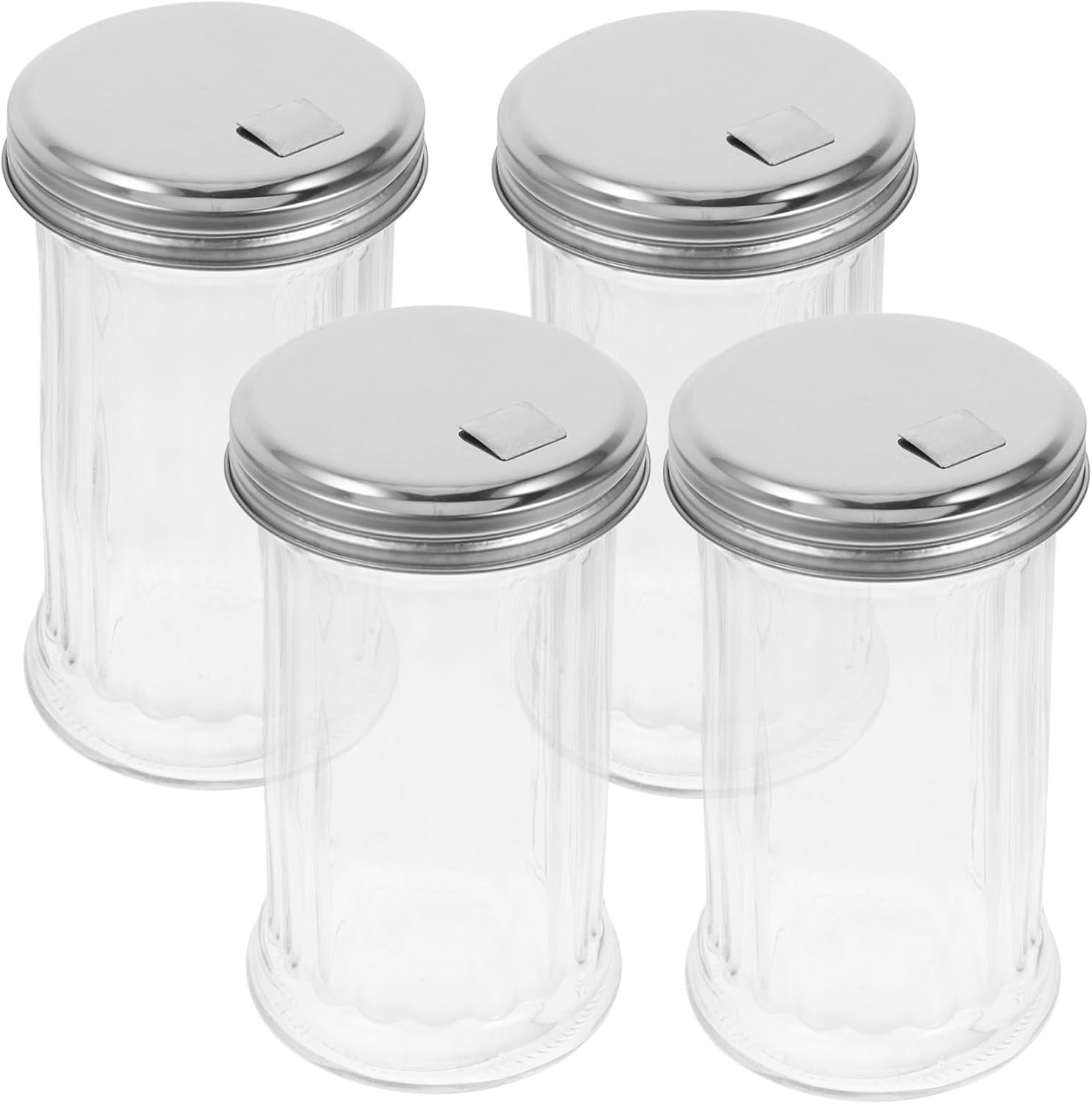 4pcs Glass Seasoning Shaker Stainless Steel Lid Spice Dispenser for Salt Pepper and Condiments Kitchen Storage for Sugar and Seasonings