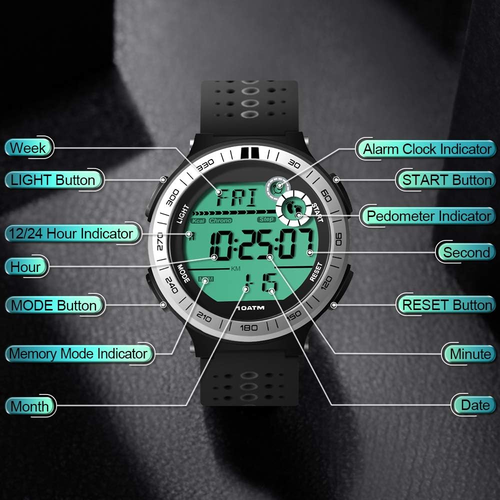 TEKMAGIC 10 ATM Impermeabile Orologio da polso Sportivo Pedometro per Uomini Ragazzi Orologio per Immersioni Subacquee con Funzione Lap Cronometro e Sveglia, Formato 12/24 Ore Selezionabile TEKMAGIC 10 ATM Impermeabile Orologio da polso Sportivo Pedometro per Uomini Ragazzi Orologio per Immersioni Subacquee con Funzione Lap Cronometro e Sveglia, Formato 12/24 Ore Selezionabile