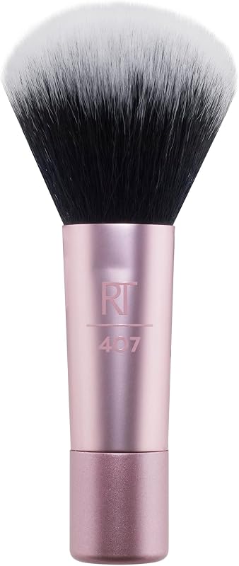 Mini brocha de maquillaje multitarea para colorete, bronceador y polvo | Retoques sobre la marcha con una brocha de colorete de viaje con cerdas cónicas de felpa, mango compacto, brocha de polvo y vegano