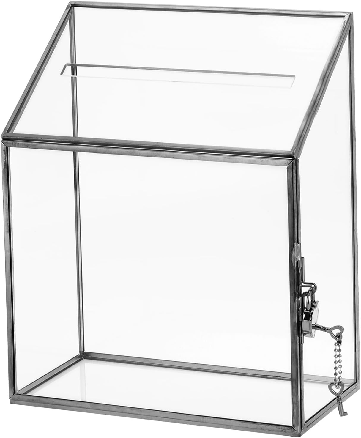 uxcell Glass Card Box Wedding Card Box with Lock for Wedding Reception, 8" x 4" x 10" Envelope Card Holder for Reception, Graduation, Gift Cards, Gold