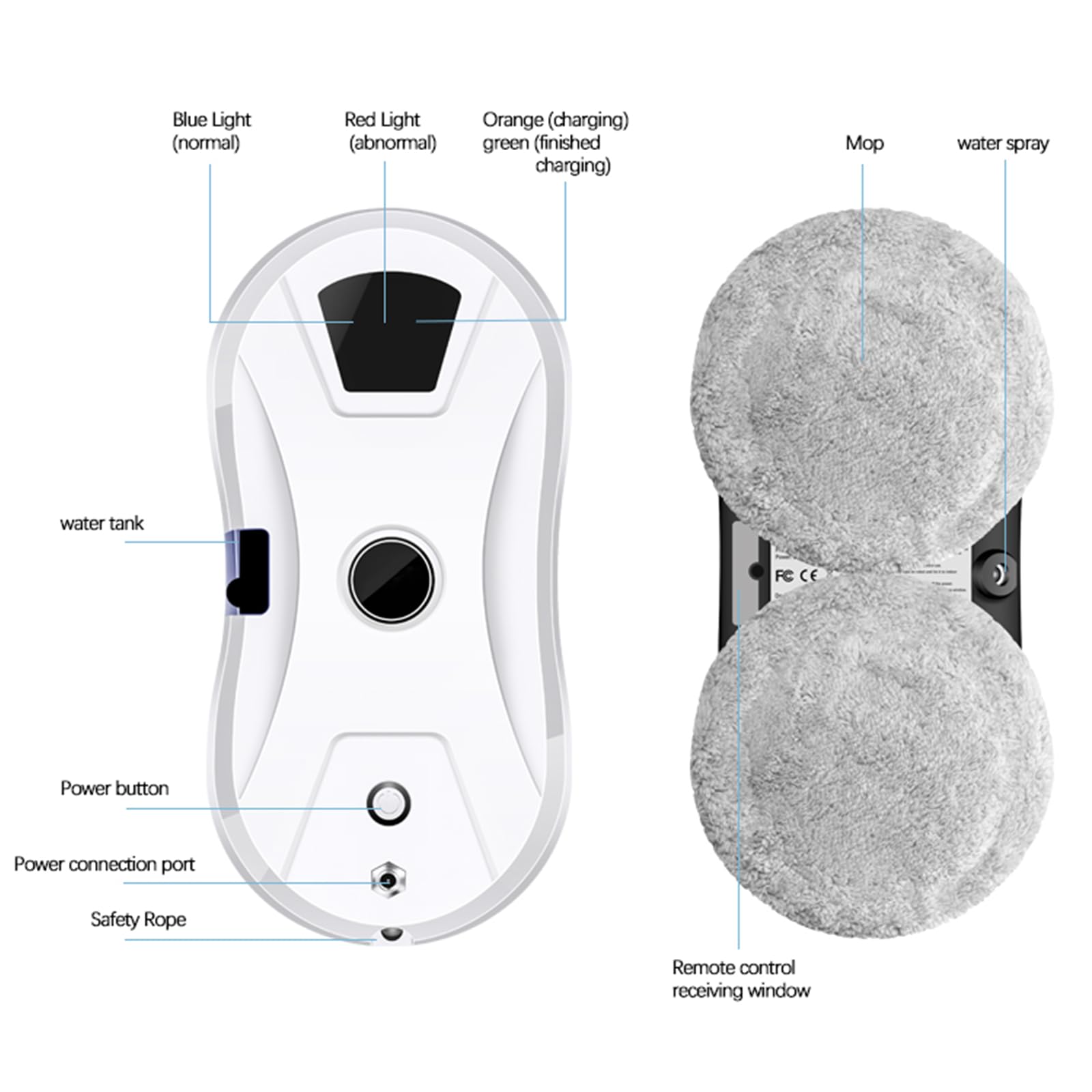 Robot Nettoyeur Vitres, 5600Pa Robot Laveur de Vitre avec Fonction Pulvérisateur Trois Modes de Nettoyage, Laveur de Vitre Automatique avec Télécommande, pour Toutes Les Surfaces Lisses