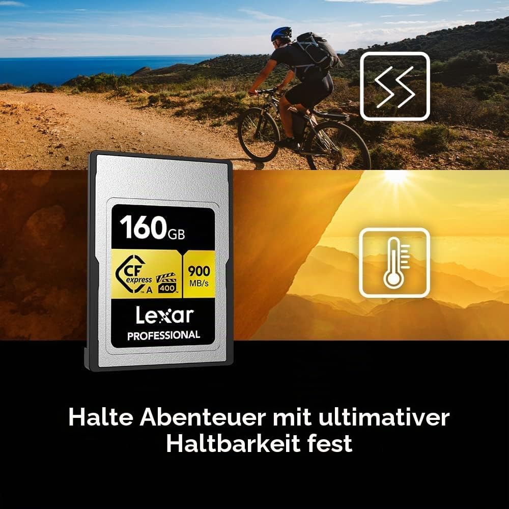 Lexar 160 GB professionelle CFexpress Typ A Gold Series Speicherkarte, bis zu 900 MB/s Lesen, 8K-Video in Kinoqualität, bewertet VPG 400 (LCAGOLD160G-RNENG)