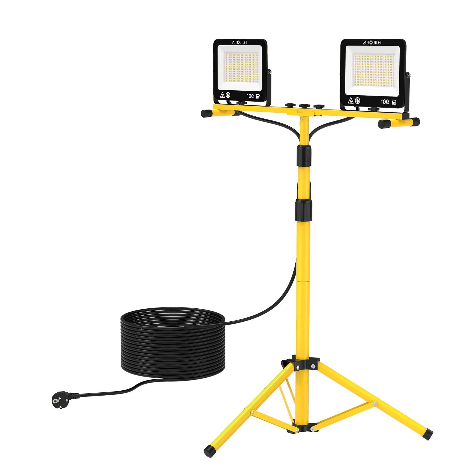 AUTOUTLET Baustrahler LED mit Stativ, 2x 100W 19000LM LED Strahler Arbeitsleuchte mit 3 Farbtemperaturmodi, verstellbarer Stativ & 5M Netzkabel IP66 Wasserdicht,abnehmbar Baulampe für Garage Baustelle