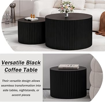 Round Nesting Coffee Table Set of 2 ,Black