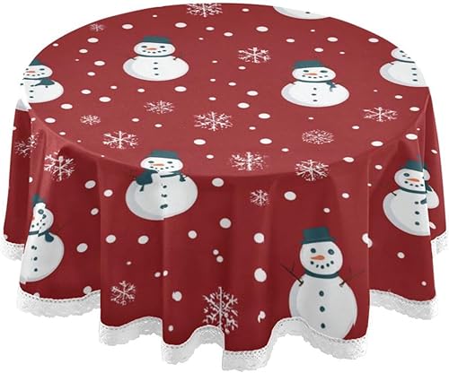Kcldeci Mantel redondo de Navidad, copos de nieve, copos de nieve, color rojo, lavable, de poliéster, decorativo, invierno, Año Nuevo, para Navidad, Kcldeci Mantel redondo de Navidad, copos de nieve, copos de nieve, color rojo, lavable, de poliéster, decorativo, invierno, Año Nuevo, para Navidad,