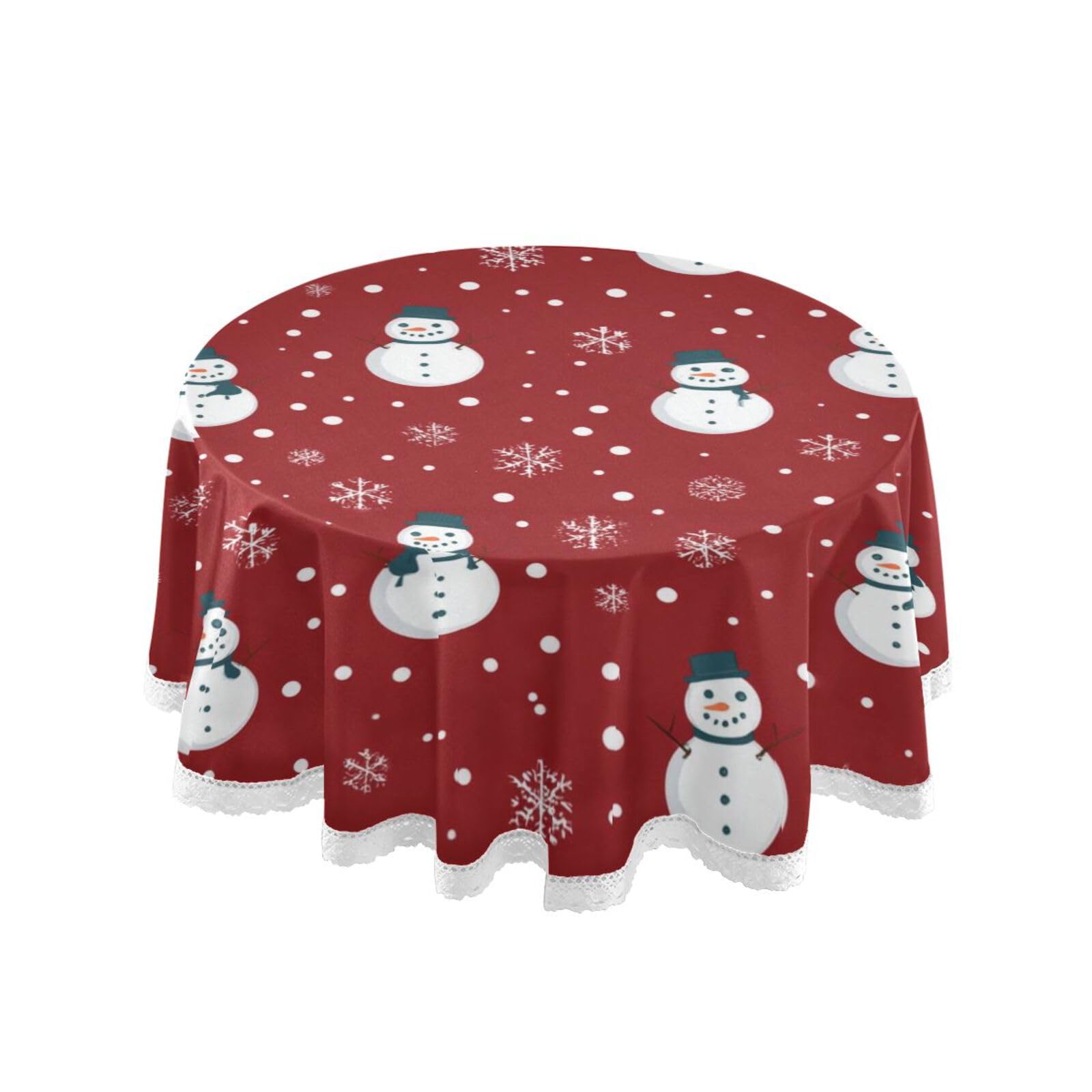 Nappe ronde de Noël lavable en polyester rouge motif bonhomme de neige anti-tache de 152cm