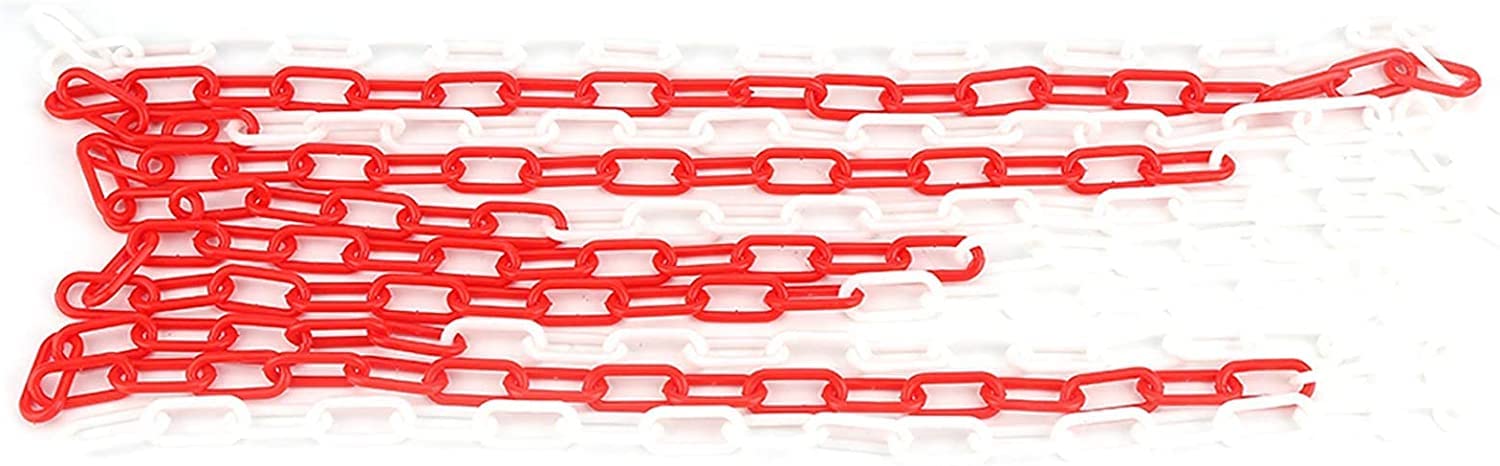 Catena di barriera in plastica resistente con 2 ganci a S, catena di avvertimento rossa e bianca per parcheggi, cantieri, vialetti, giardini e confini di proprietà (10 mm, 25 m)