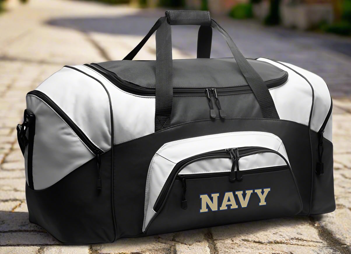Naval Academy Duffel Bag Suitcase - Large USNA Duffle or Gear Bag Navy Logo Travel Luggage (Black)
