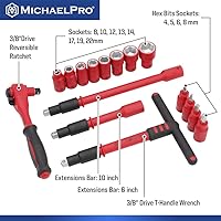 Vista 2 de MichaelPro Juego de herramientas aisladas VDE de 16 piezas de 3/8 pulgadas con enchufes, puntas de enchufe, llaves, trinquete, herramientas
