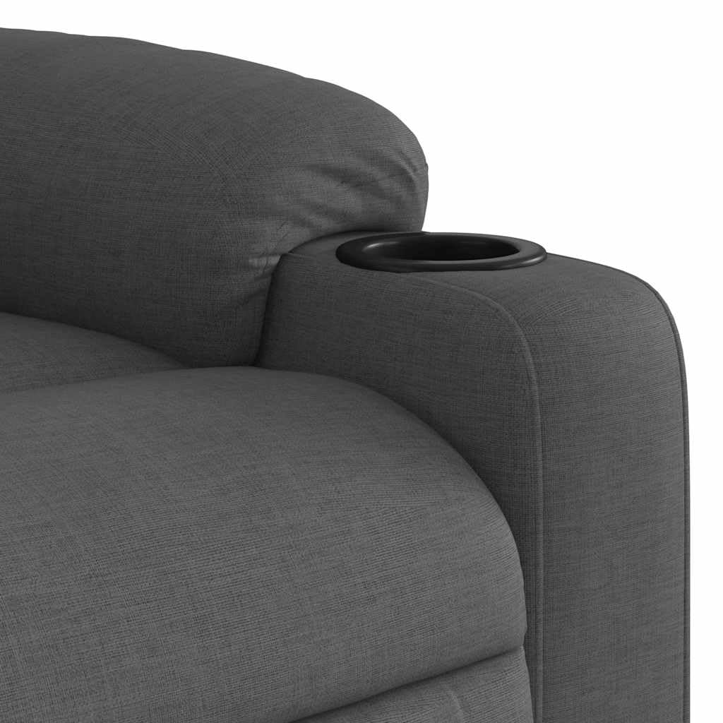 Relaxsessel mit Liegefunktion, Fernsehsessel Stoff Dunkelgrau, Polstersessel manuell verstellbar bis 135 Grad, Ruhesessel mit Getränkehalter und Seitentasche für Wohnzimmer