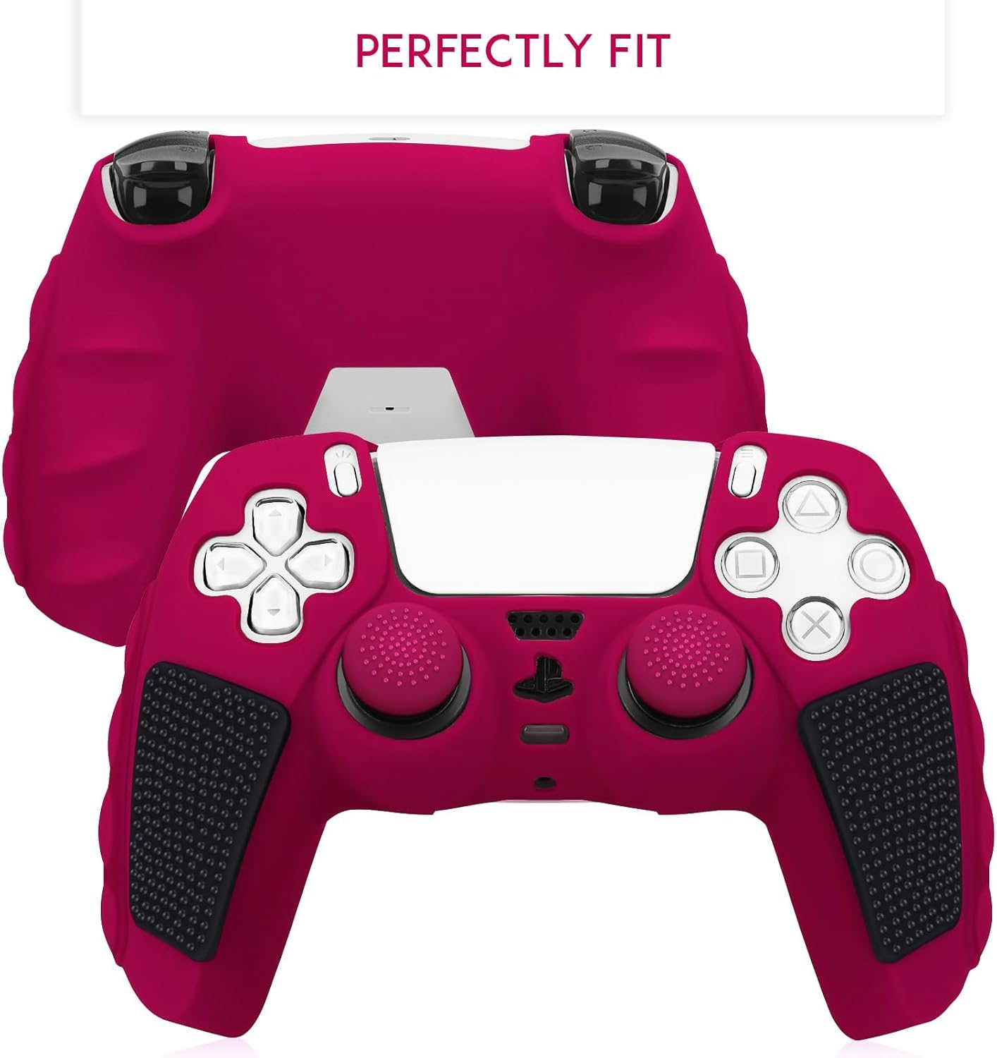 SIKEMAY Anti-Slip PS5 Controller Skin, Soft Thicken Non-Slip Studded Silicone Gel Grip Protective Cover Case for PlayStation 5 Controller Grip, 2 Pack with 8 x Thumb Grip Caps - Image 2