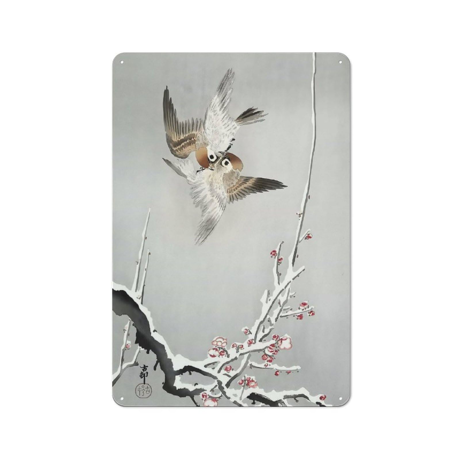 Junmoney Style-2 Tin Wall Plaque 30X20cm With Sparrows And Snowy For Hallway Wall, Suited To Hallway Decor Lovers, For Retro Home Interiors