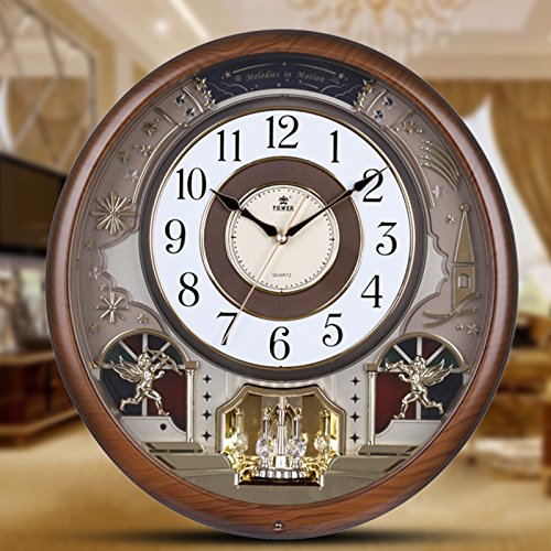 cleck Overlord 18 Inch Round European Mute Genuine Living Room Watch Modern Chinese Quartz Clock Table Clock,18 Inches,Wood Color