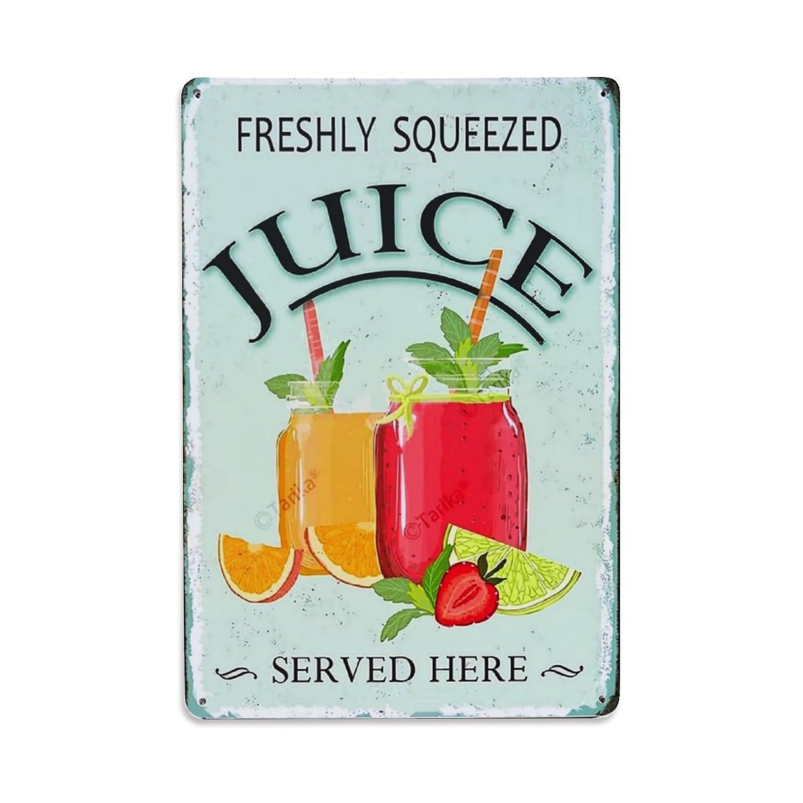 Jdfenggu Vintage Freshly Squeezed Juice Served Here Retro Metal Tin Sign, Metal Poster For Bar, Home, Man Cave, Kitchen, Laundry Room Art Decor 8X12 Inch
