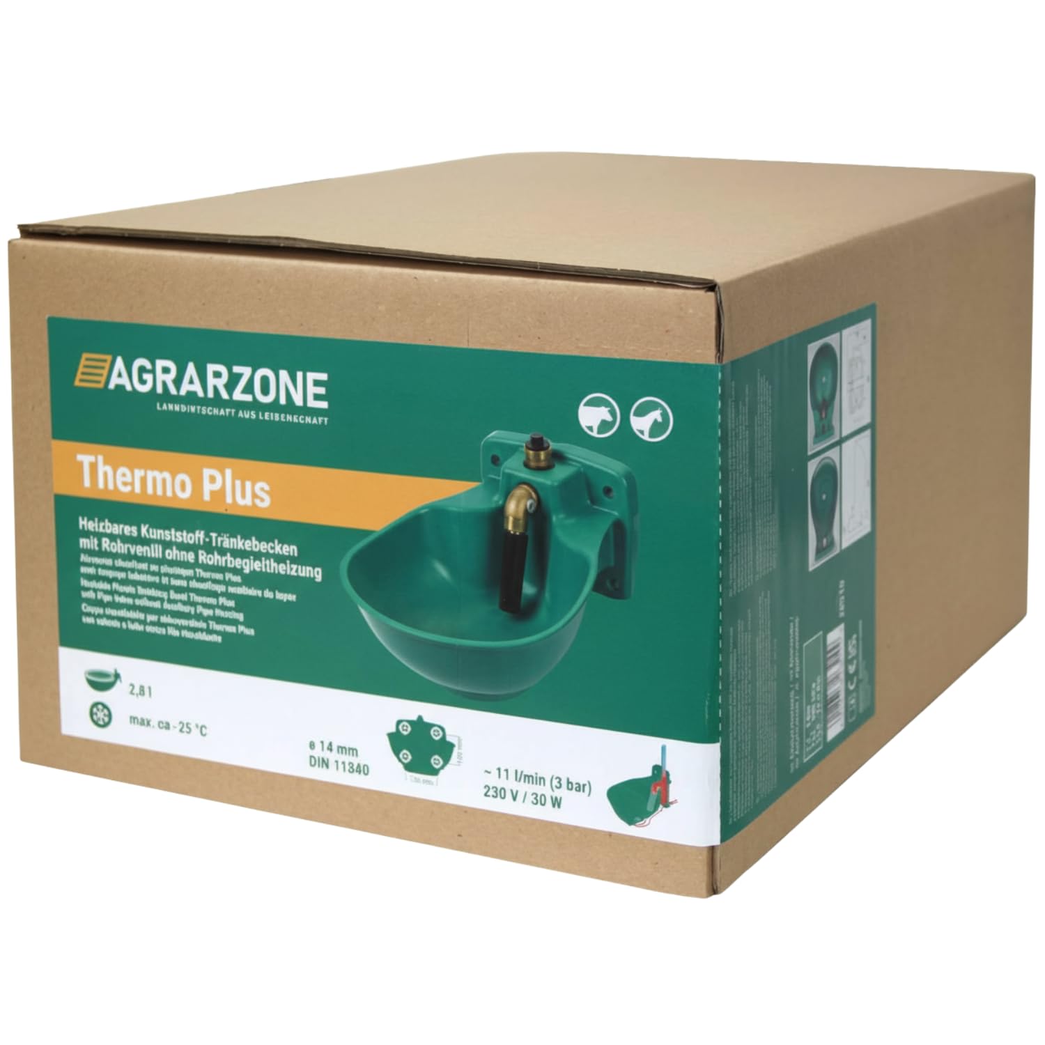 Agrarzone Beheizbare Tränke 230V mit Rohrventil Winter Vieh Frost Nutztiere | frostsicher bis -25°C, Thermostat automatisch, Pferdetränke