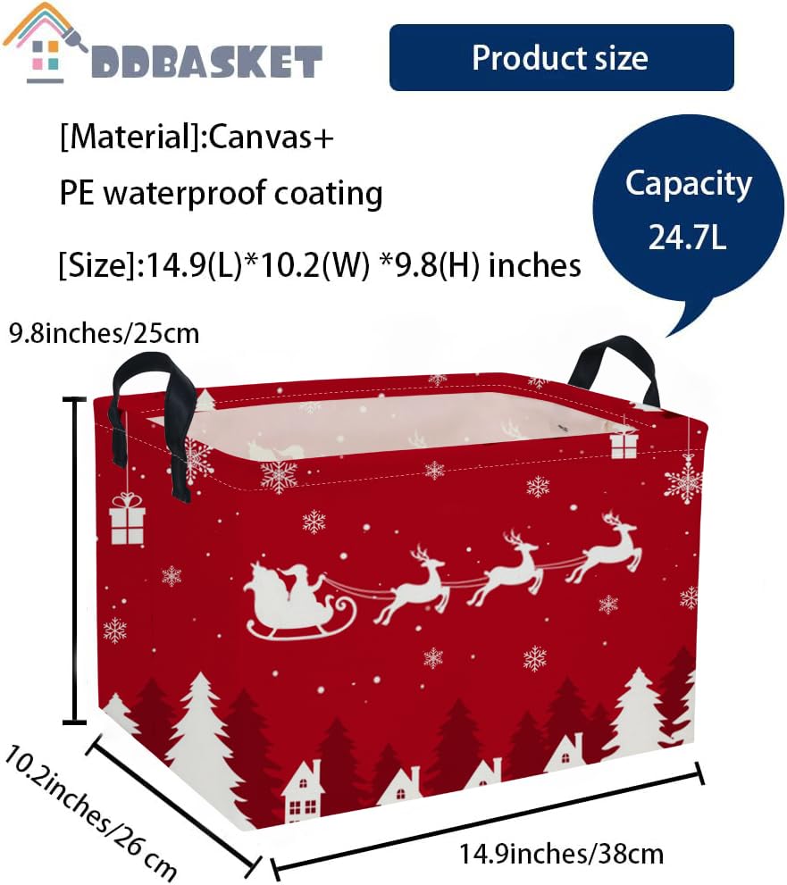 Image of Christmas Basket Red Storage Basket Gift Basket Rectangular BooksBins(Red Christmas)