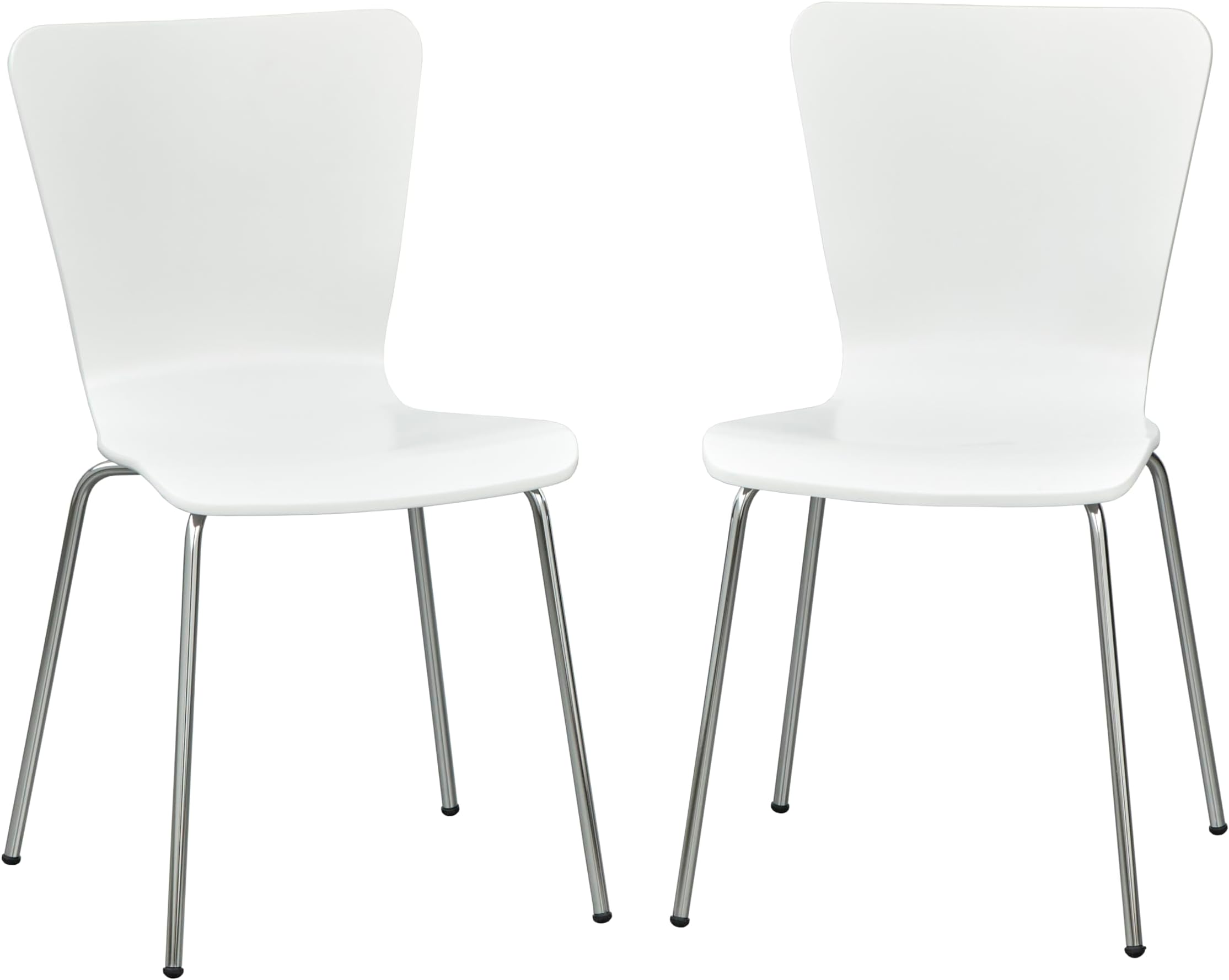 Pisa Modern Bentwood Stackable Dining Chairs Set of 2, Scratch-Resistant, Retro Hourglass Design, Chrome Metal Legs, Unique Kitchen and Dining Room Furniture, White