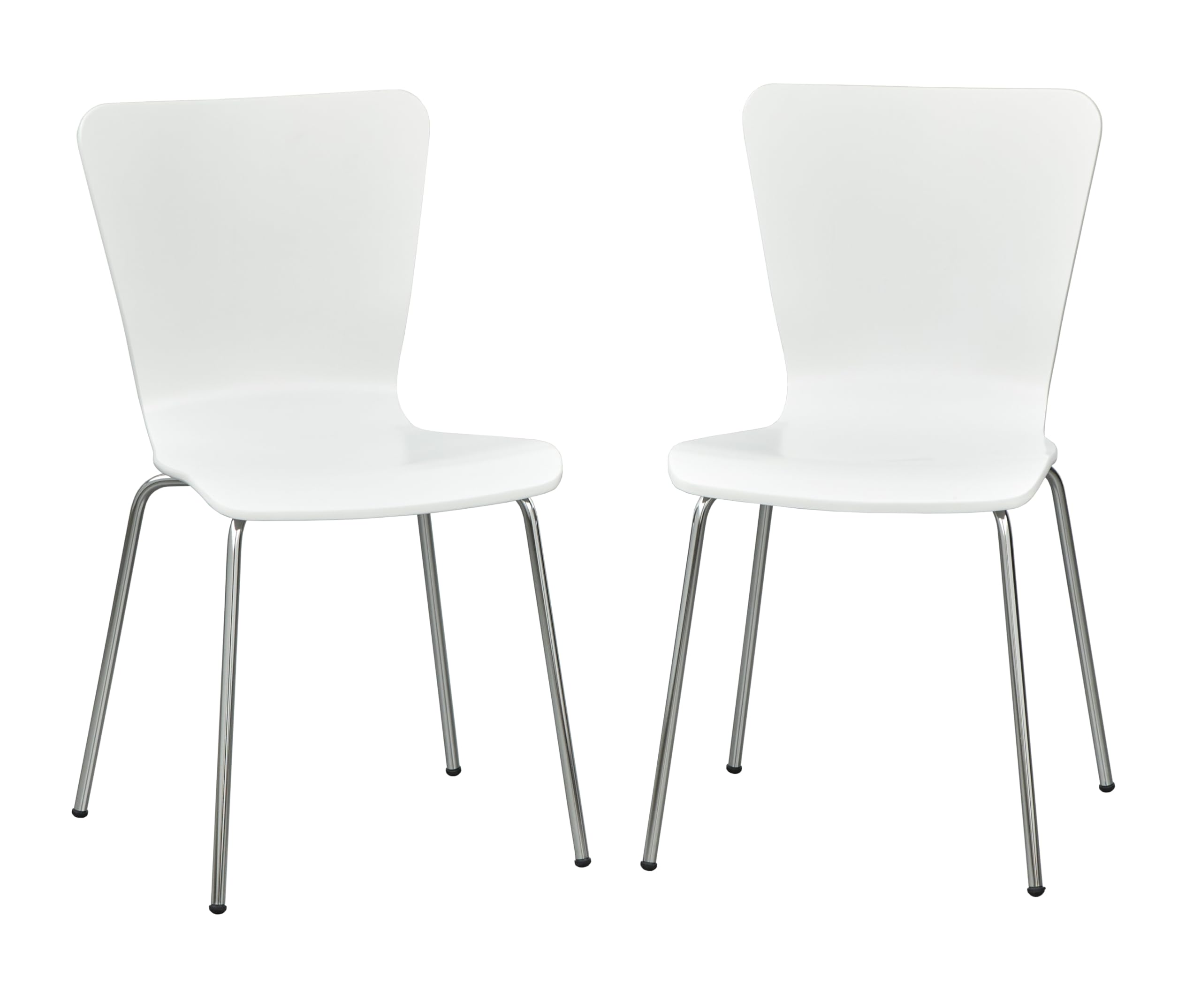 Pisa Modern Bentwood Stackable Dining Chairs Set of 2, Scratch-Resistant, Retro Hourglass Design, Chrome Metal Legs, Unique Kitchen and Dining Room Furniture, White